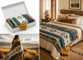 Turquoise Oasis Reversible Blanket – Southwestern Wool Blend Throw with Faux Fox Fur