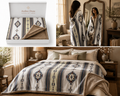 Golden Hour Reversible Blanket – Southwestern Wool Blend Throw with Faux Mink Fur