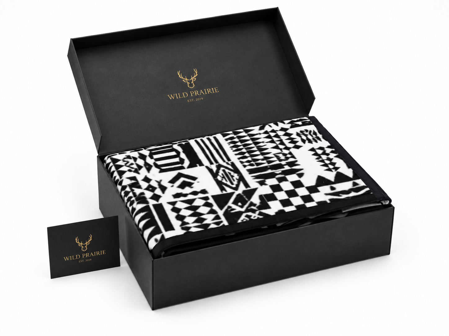 Vigil Monument Merino Wool Blanket –  Zen Geometric Pattern | Premium Heavyweight Throw with Suede Trim