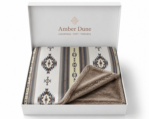 Golden Hour Reversible Blanket – Southwestern Wool Blend Throw with Faux Mink Fur