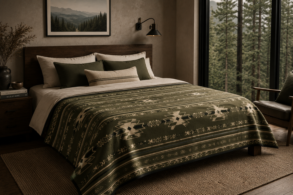 Canopy Drift Dual-sided Blanket – Wool Blend Throw with Faux Fox Fur
