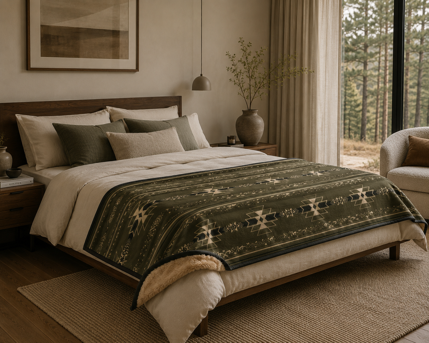 Canopy Drift Dual-sided Blanket – Wool Blend Throw with Faux Fox Fur