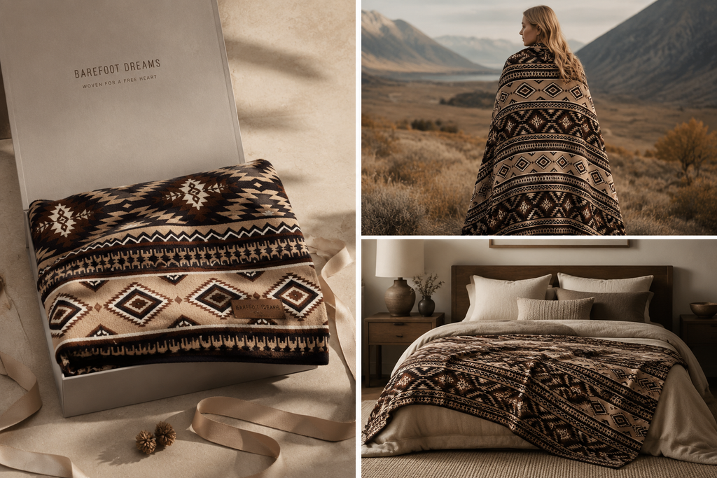 Strata Echo Southwestern Woven Throw Blanket | A Southwestern-inspired woven throw shaped by the timeless layers of desert landscapes.