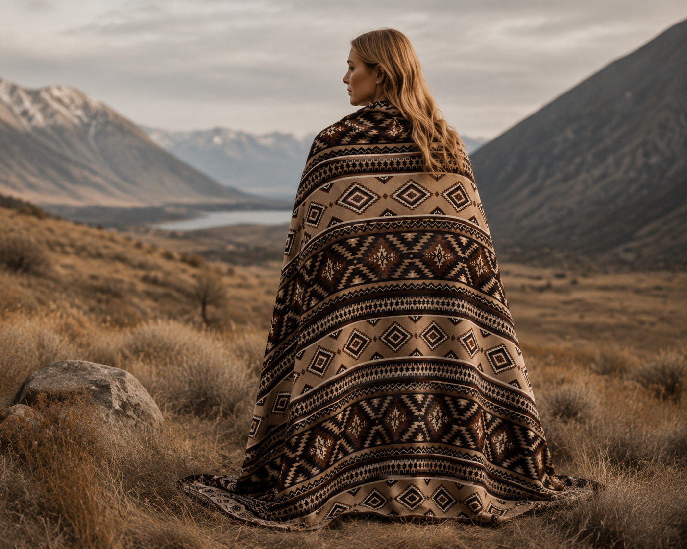 Strata Echo Southwestern Woven Throw Blanket | A Southwestern-inspired woven throw shaped by the timeless layers of desert landscapes.